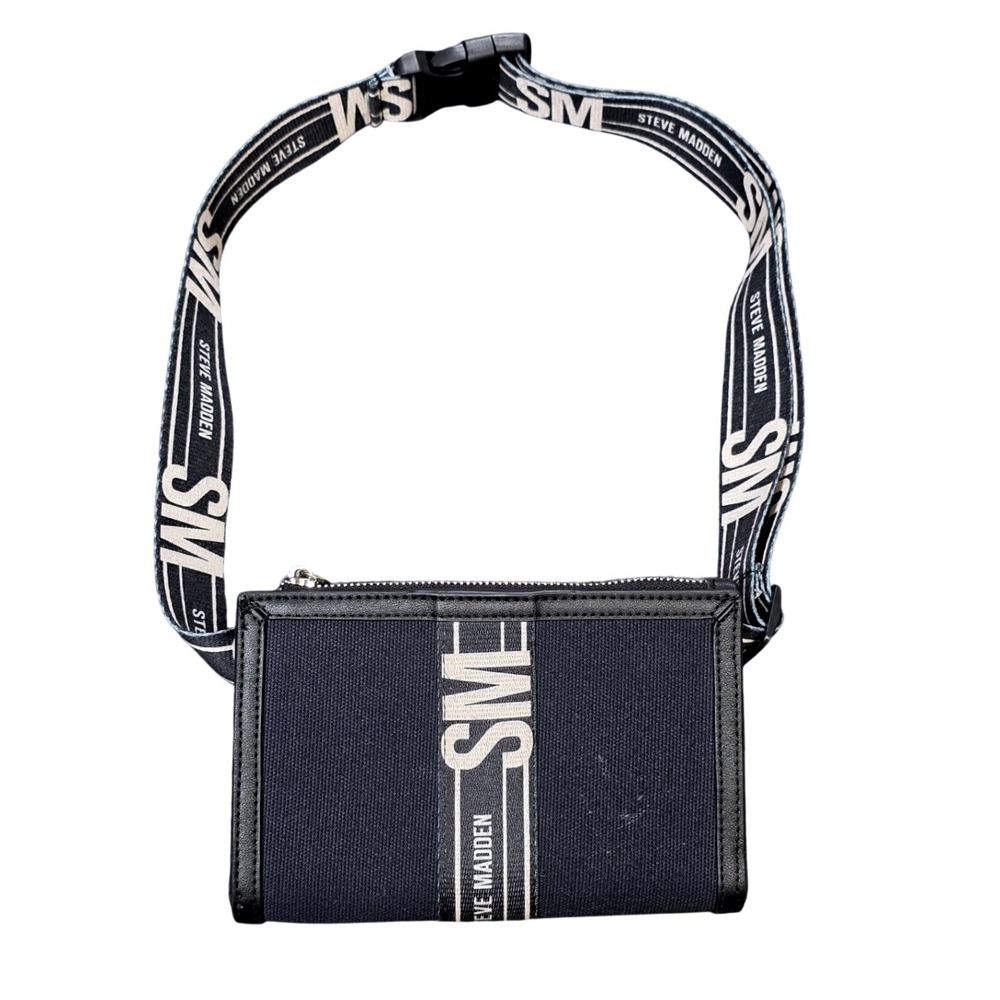 Steve Madden Canvas Logo Stripe Belt Bag Fanny Pack Waist Bag Women's Navy